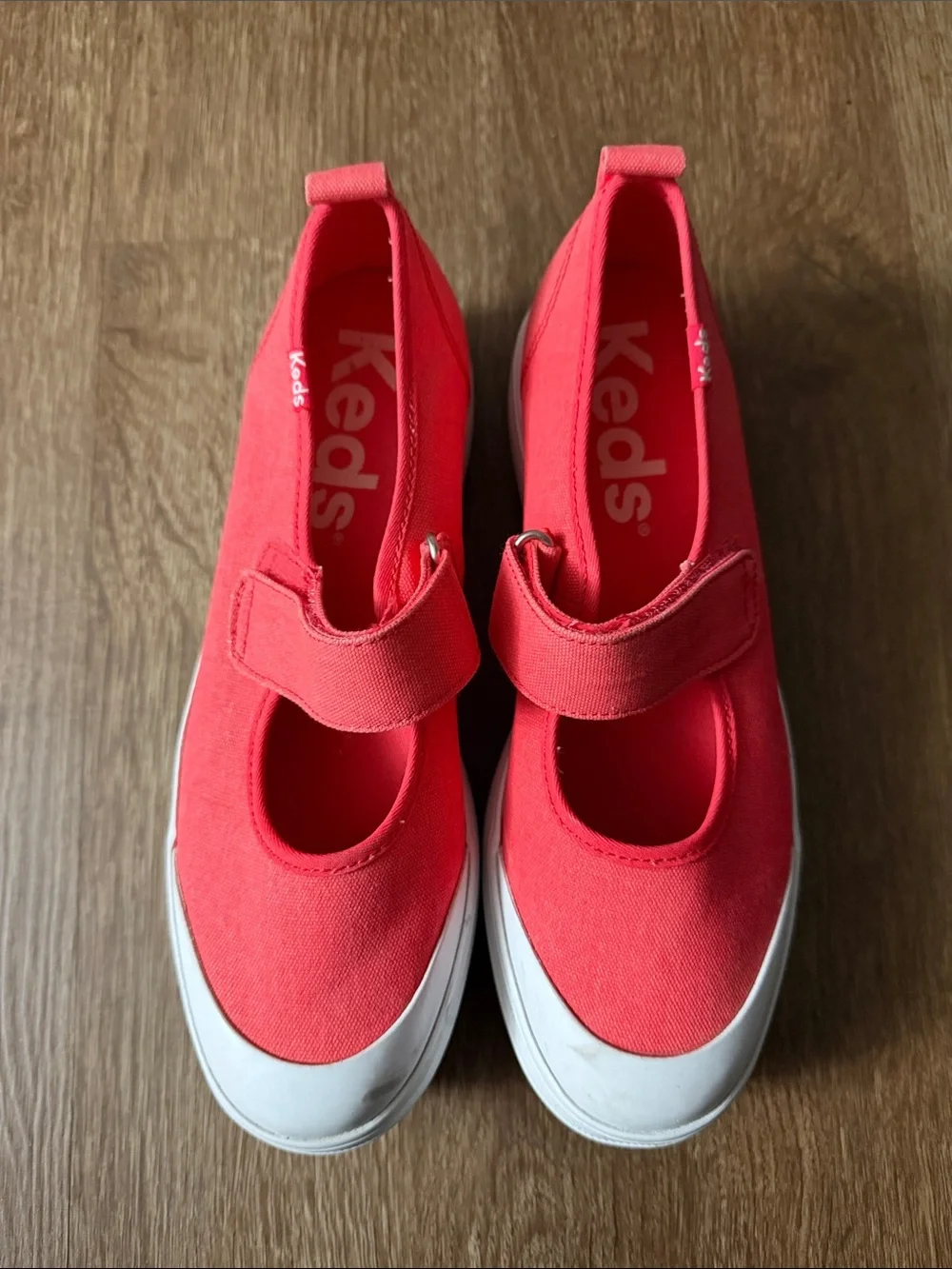 Keds women’s Mary Jane Canvas Sneaker in Coral Red 7.5